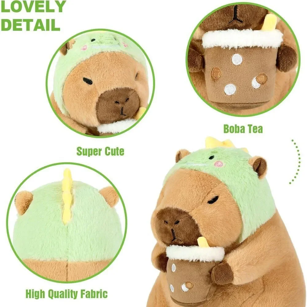13.7 inch Ditucu Capybara Plush Drinking Milk Tea With Wearable Toast Headgear